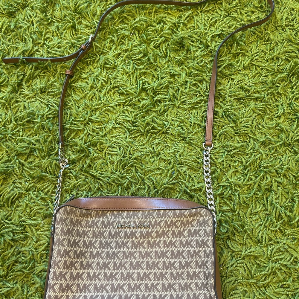 Michael Kors Tan and Brown Logo Crossbody Bag